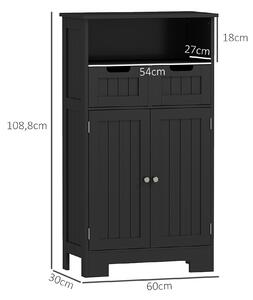 Kleankin Koupelnová Skříňka se 2 Zásuvkami, Niche, Skříň s Dveřmi, Nastavitelná Polička, Koupelnová Skříňka, 60 x 30 x 109 cm, Černá | Aosom