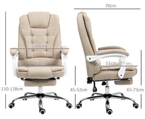 Ergonomická kancelářská židle Vinsetto, kancelářská židle s podnožkou, sklápěcím opěradlem, polstrovanými pod armresty a béžovou látkou připomínající