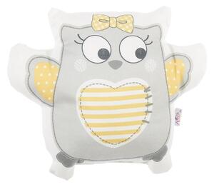 Šedý dětský polštářek s příměsí bavlny Mike & Co. NEW YORK Pillow Toy Owl, 32 x 26 cm