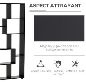 HOMCOM Knihovna v moderním zigzag designu 70L x 24W x 178H cm Dřevotříska Černá | Aosom