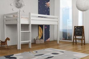 Dětská vyvýšená postel z masivu borovice BERTÍK 180x80 cm - bílá