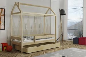 Dětská domečková postel z masivu borovice FUNNY HOUSE - 200x90 cm - přírodní