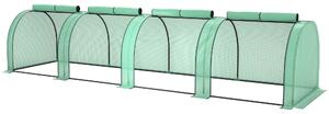 Mini skleník Outsunny - mini tunelový skleník pro pěstování rajčat 4 x 1 x 0,8 m, ocel, vysokohustotní PE 140 g/m², proti UV, 4 dveře s rolovacím zipe