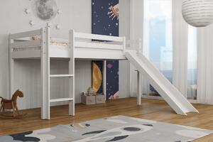 Dětská vyvýšená postel z masivu borovice se skluzavkou BERTÍK 180x80 cm - bílá
