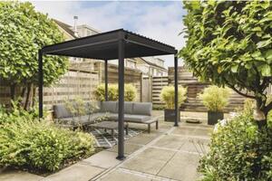 Ocelová bioklimatická pergola Mirador s lamelovou střechou, tloušťka sloupků 8 × 8 cm, 3 × 3 m, antracitová – podobná RAL 7015