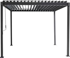 Ocelová bioklimatická pergola Mirador s lamelovou střechou, tloušťka sloupků 8 × 8 cm, 3 × 3 m, antracitová – podobná RAL 7015