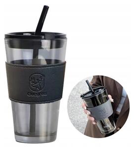 Barevný skleněný hrnek na kávu a čaj s brčkem a uzávěrem 480 ML