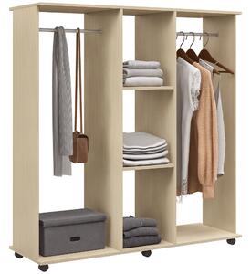HOMCOM Mobilní skříň s úložným prostorem na 6 kolečkách 120 x 40 x 128 cm Přírodní dřevo | Aosom