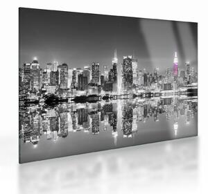 Skleněný obraz - New York a fialový mrakodrap (70x50 cm)