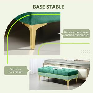 HOMCOM Klasická Chic Léčba Podnožka S Hlavou s Koupelí se Zlatý Skleněné Nohy - Zelený Velvet - 118D x 45Š x 42V cm | Aosom