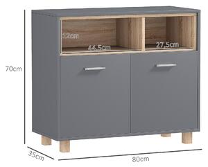 HOMCOM Koupelnová Skříňka, moderní úložný prvek s otevřenými přihrádkami a dvojitými dveřmi, skříňka do koupelny, obývacího pokoje, kuchyně - 80Š x 35