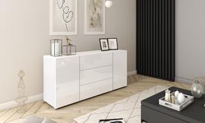 Komoda Berlin 150 cm bílý lesk - moderní se 3 zásuvkami a 2 skříňkami
