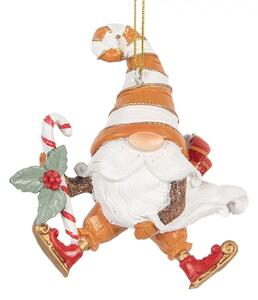 Oranžovo-bílá vánoční ozdoba skřítek v pruhované čepici s Candy Cane Gnomda – 8x4x10 cm