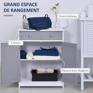Kleankin Úložný Kabinet, Koupelnový Kabinet, Skříň s 2 Dveřmi a 2 Zásuvkami - 60 x 30 x 75 cm - Šedá a Bílá | Aosom