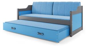Rozkládací postel 80 x 190 cm Dimar (grafit + modrá) (s rošty, matracemi a úl. prostorem). 1056401