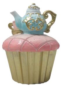 Pohádková dekorace růžový cupcake s čajovým setem – 8x11 cm