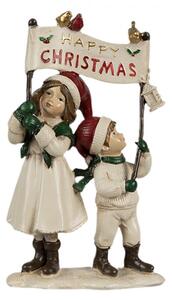 Dekorativní figurka děti v bílém kožíšku s vlajkou Mery christmas – 14x7x23 cm