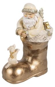 Dekorativní figurka Santa Clause ve zlaté botě s pejskem – 16 cm