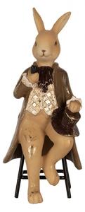 Figurka sedícího králíčka s kloboukem s patinou – 20 cm