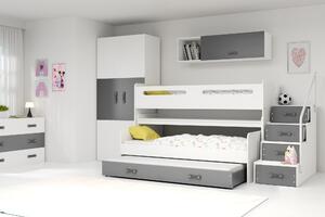 Patrová postel 80 x 200 cm Moxxo 1 (bílá + grafit) (s rošty, matracemi a úl. prostorem). 1056466