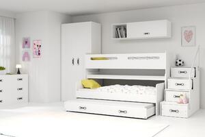 Patrová postel 80 x 200 cm Moxxo 1 (bílá + bílá) (s rošty, matracemi a úl. prostorem). 1056465