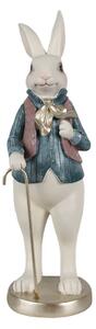 Figurka bílého králíčka v růžové vestičce, modré košilce a se zlatou hůlkou – 32 cm