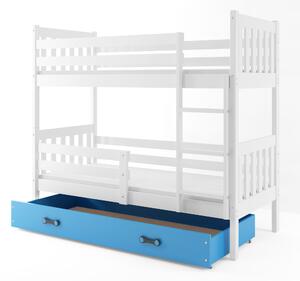 Patrová postel 80 x 160 cm Carius B (bílá + modrá) (s rošty, matracemi a úl. prostorem). 1056482