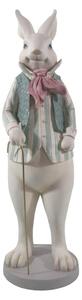 Figurka bílého králíčka v pruhované košili, vestičce a se zlatou hůlkou – 17x15x53 cm