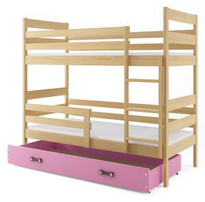 Patrová postel 80 x 160 cm Eril B (borovice + růžová) (s rošty, matracemi a úl. prostorem). 1056553