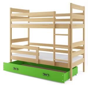 Patrová postel 80 x 160 cm Eril B (borovice + zelená) (s rošty, matracemi a úl. prostorem). 1056554