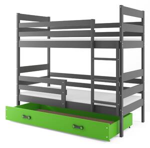 Patrová postel 80 x 160 cm Eril B (grafit + zelená) (s rošty, matracemi a úl. prostorem). 1056549