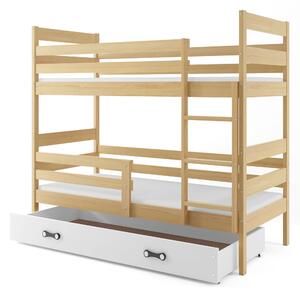Patrová postel 80 x 160 cm Eril B (borovice + bílá) (s rošty, matracemi a úl. prostorem). 1056550