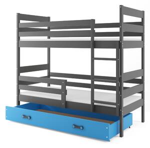 Patrová postel 80 x 160 cm Eril B (grafit + modrá) (s rošty, matracemi a úl. prostorem). 1056547