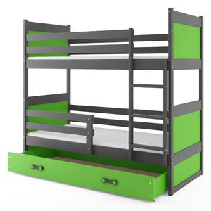 Patrová postel 80 x 160 cm Ronnie B (grafit + zelená) (s rošty, matracemi a úl. prostorem). 1056594