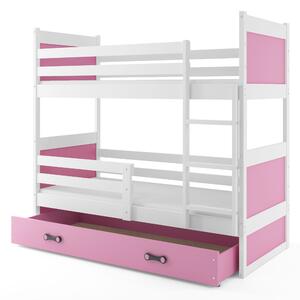 Patrová postel 80 x 160 cm Ronnie B (bílá + růžová) (s rošty, matracemi a úl. prostorem). 1056588