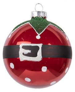 Červená skleněná vánoční ozdoba s motivem pláště Santa Clause – 8x8 cm
