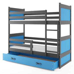 Patrová postel 80 x 160 cm Ronnie B (grafit + modrá) (s rošty, matracemi a úl. prostorem). 1056592