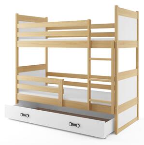 Patrová postel 80 x 160 cm Ronnie B (borovice + bílá) (s rošty, matracemi a úl. prostorem). 1056595