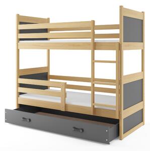 Patrová postel 80 x 160 cm Ronnie B (borovice + grafit) (s rošty, matracemi a úl. prostorem). 1056596