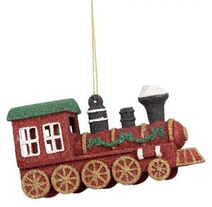 Červená vánoční ozdoba třpytivá lokomotiva – 12x4x7 cm