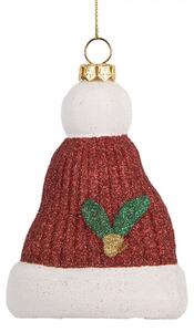 Červeno-bílá vánoční ozdoba čepice Santa Clause – 7x4x10 cm