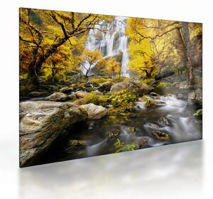 Skleněný obraz - Vodopády v podzimní krajině, žluté (70x50 cm)