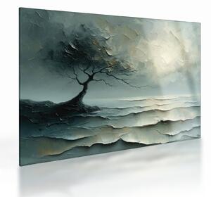 Skleněný obraz - Olejomalba stromu s oceánem (70x50 cm)