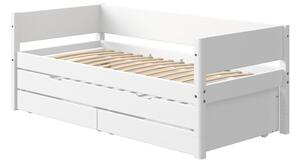 Bílá dětská postel s přídavným výsuvným lůžkem a úložným prostorem Flexa White, 90 x 200 cm