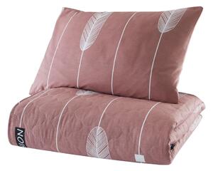 Růžový přehoz přes postel s povlakem na polštář z ranforce bavlny EnLora Home Modena, 180 x 225 cm