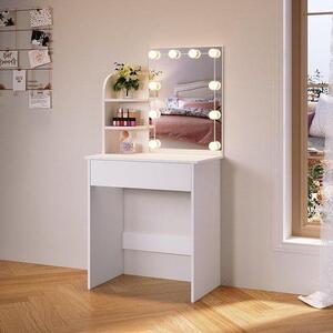 Stůl krytu se zrcadlem - Kosmetický stůl nábytek - Make-up - Nastavitelné LED osvětlení - 70 x 40 x 140 cm - bílé