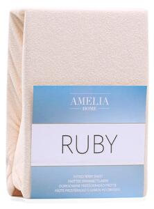 Světle béžové elastické prostěradlo na dvoulůžko AmeliaHome Ruby Siesta, 220/240 x 220 cm