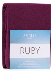 Tmavě vínové elastické prostěradlo na dvoulůžko AmeliaHome Ruby Siesta, 220/240 x 220 cm