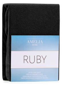 Černé elastické prostěradlo na dvoulůžko AmeliaHome Ruby Siesta, 200/220 x 200 cm