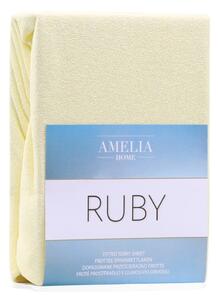 Světle žluté elastické prostěradlo na dvoulůžko AmeliaHome Ruby Siesta, 220/240 x 220 cm